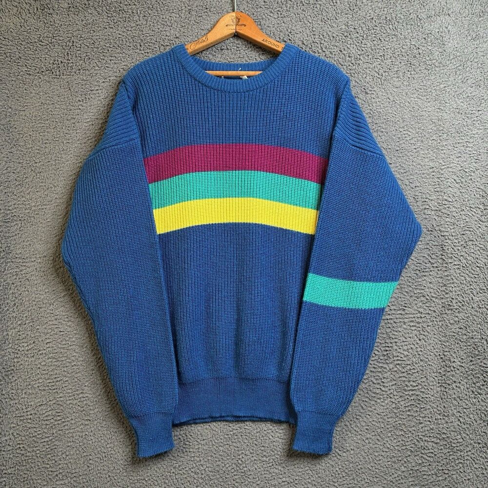 VTG 80s OP Ocean Pacific Mens XL Striped Crew Neck Surfer Sweater Color Block